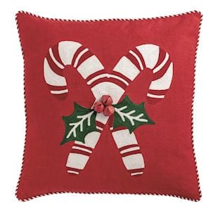 Candy Cane Whimsy Christmas Embroidered Pillow