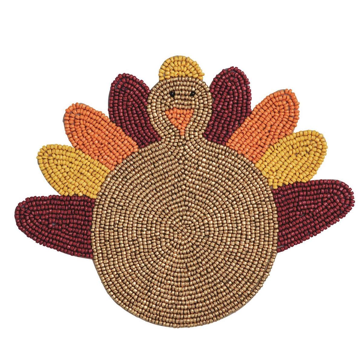 Mudpie beaded turkey trivet in gold, burgundy, and orange fall colors
