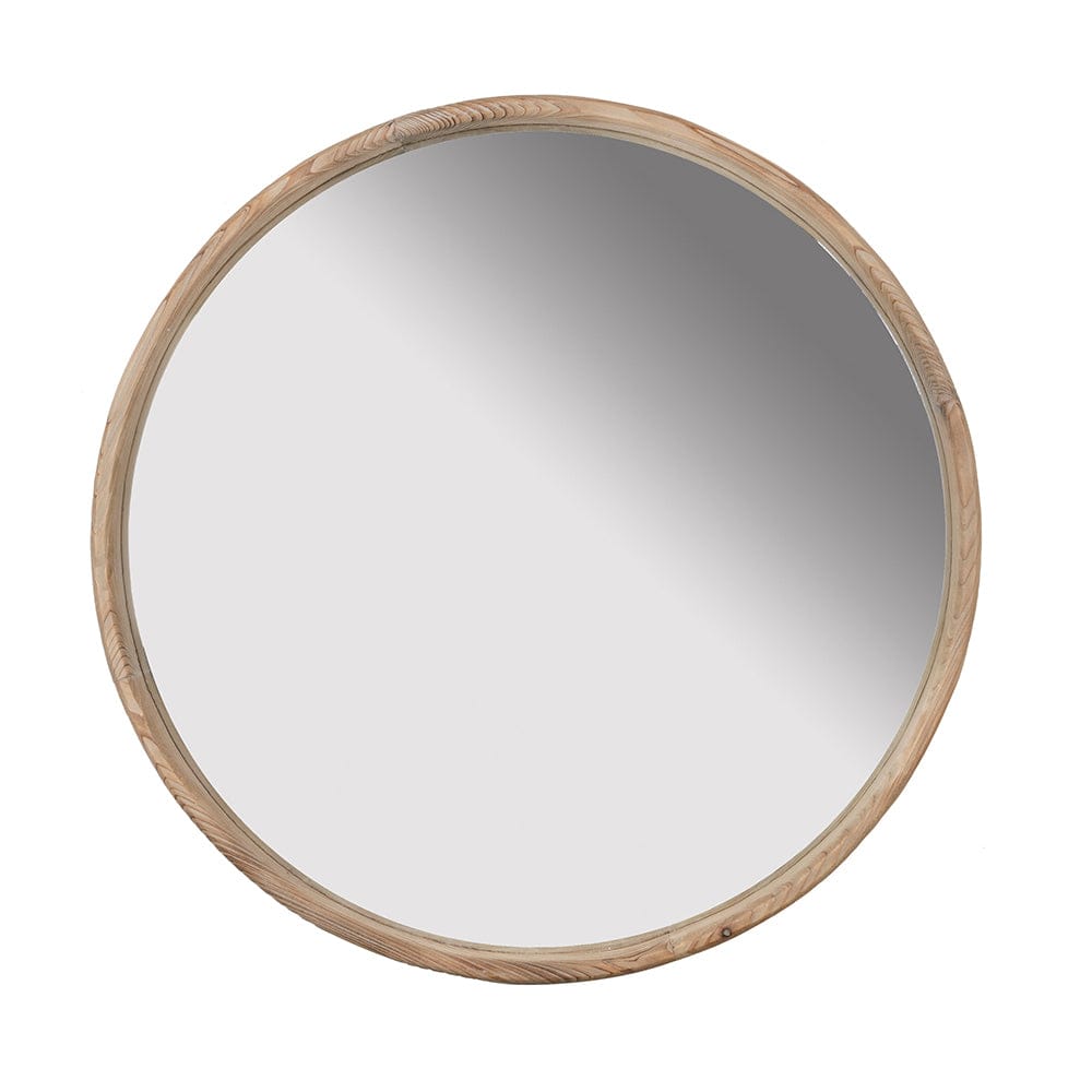 Traditional Round Wooden Wall Mirror with Brown Frame