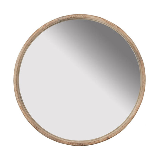 Traditional Round Wooden Wall Mirror with Brown Frame