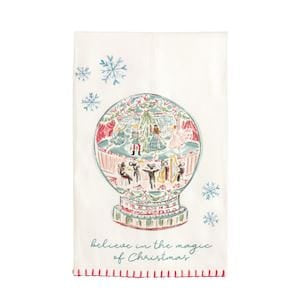 White cotton towel with Nutcracker snow globe and 'Believe in the magic of Christmas' text