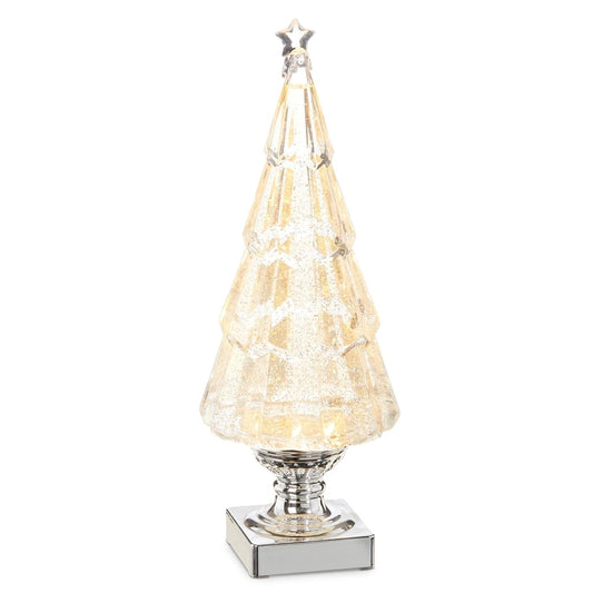 14" Lighted Tree with Silver Swirling Glitter