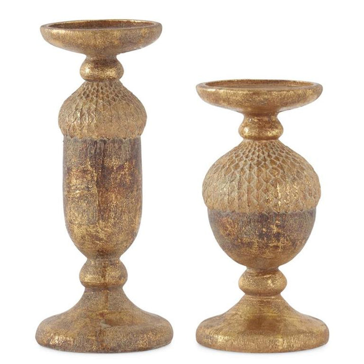 Gold & Bronze Textured Resin Acorn Candleholder