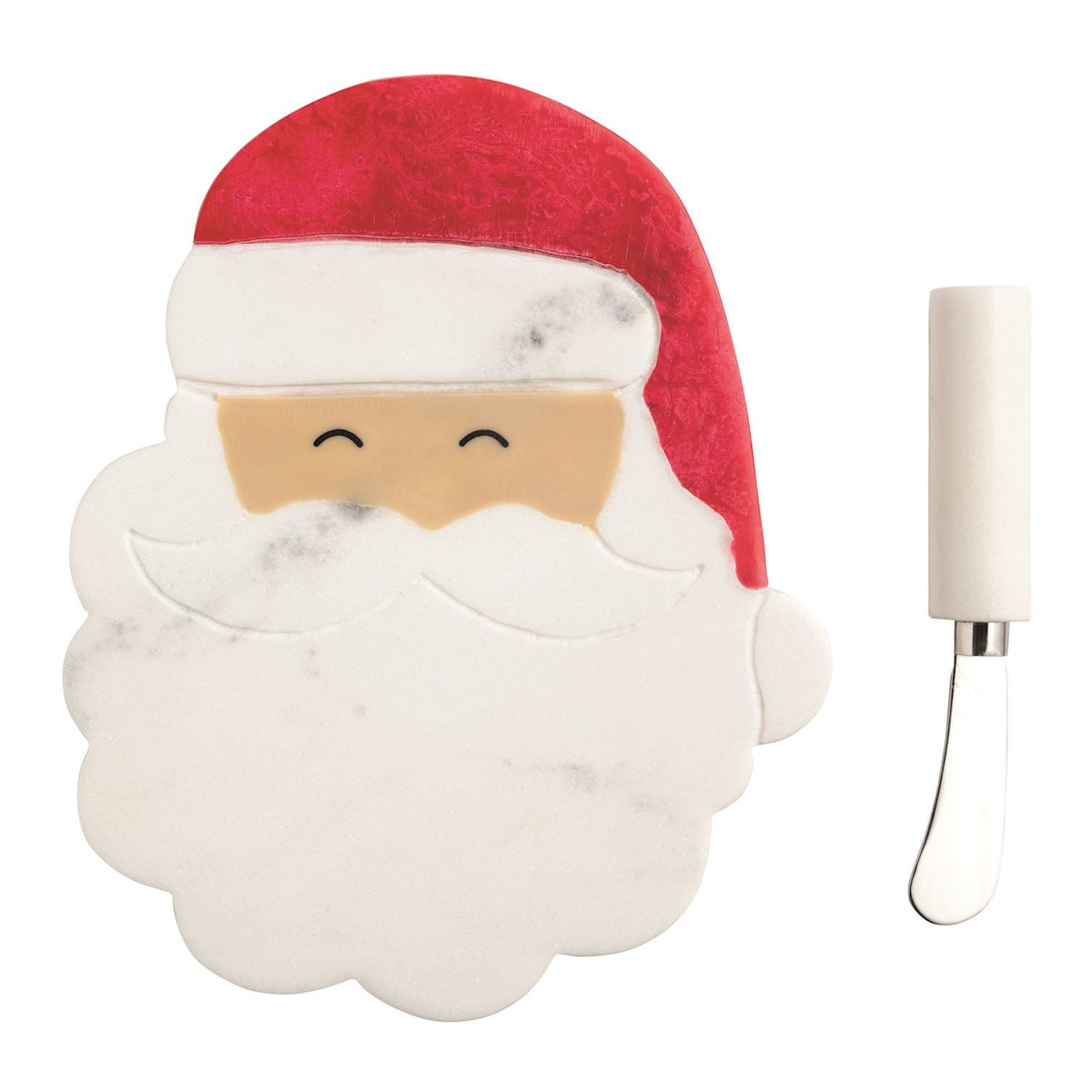 Santa face-shaped marble and resin serving board with stainless steel spreader