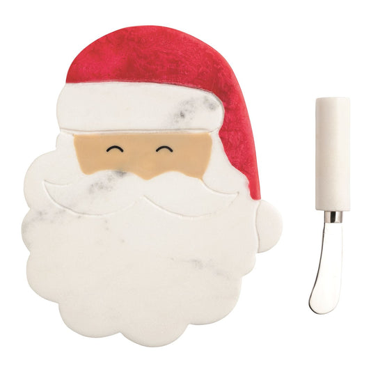 Santa face-shaped marble and resin serving board with stainless steel spreader