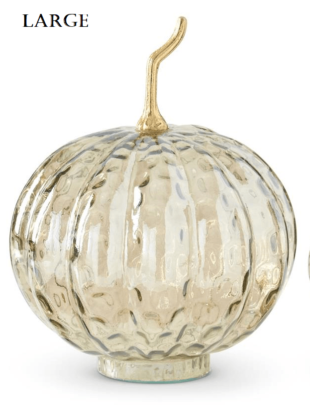 Large champagne glass pumpkin with gold metal stem by Olive Tree at the Meadows