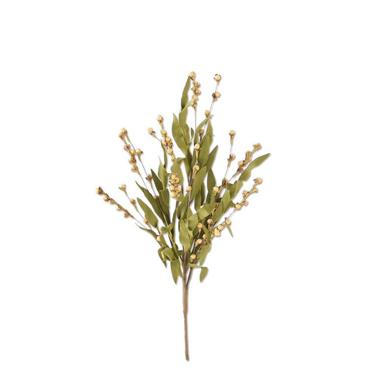Artificial beige berry bush spray with sage green leaves, 22.5 inches tall