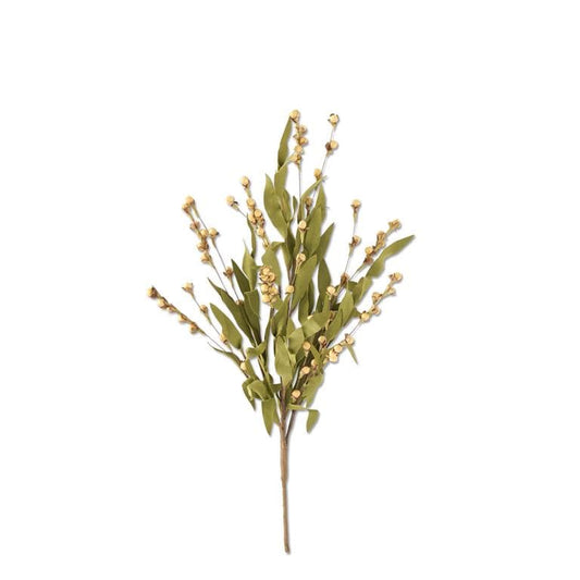 Artificial beige berry bush spray with sage green leaves, 22.5 inches tall