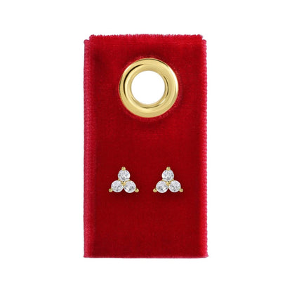 Delicate Triple Cluster Stud Earrings on Red Velvet Tag