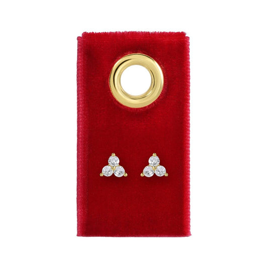 Delicate Triple Cluster Stud Earrings on Red Velvet Tag