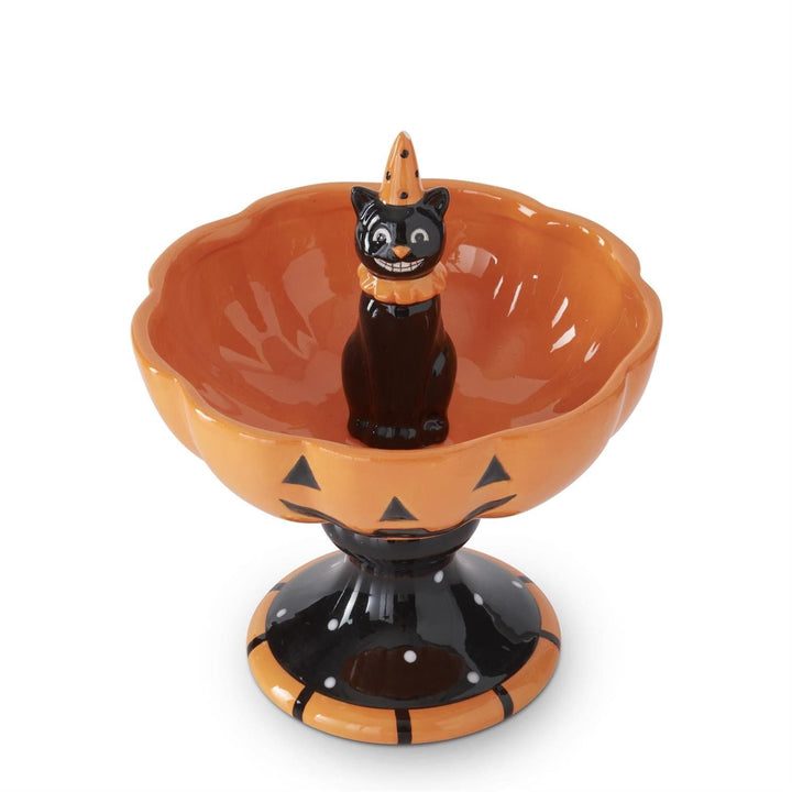8.25 Inch Ceramic Jack O Lantern Bowl w/Black Cat