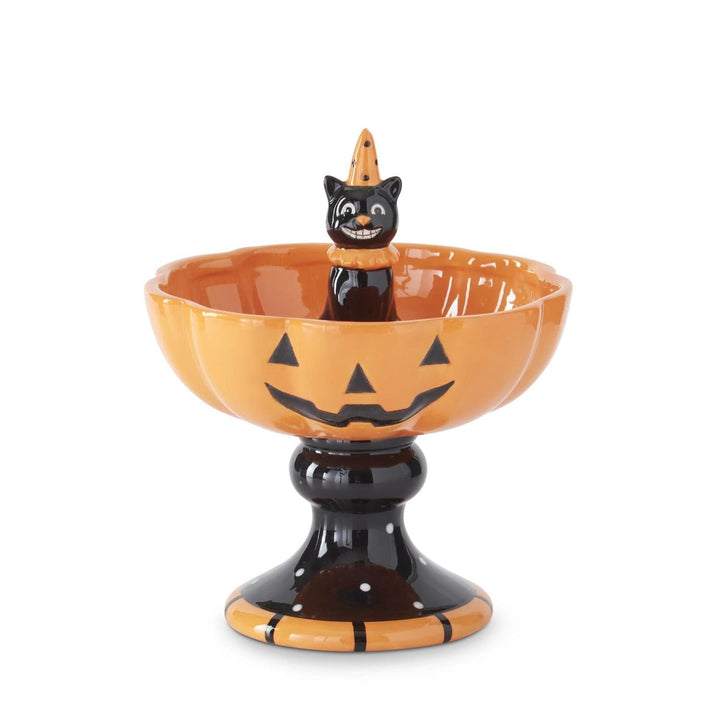 8.25 Inch Ceramic Jack O Lantern Bowl w/Black Cat