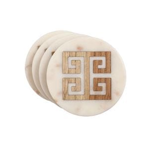 Greek Key Inlay Marble Coaster 4 Set