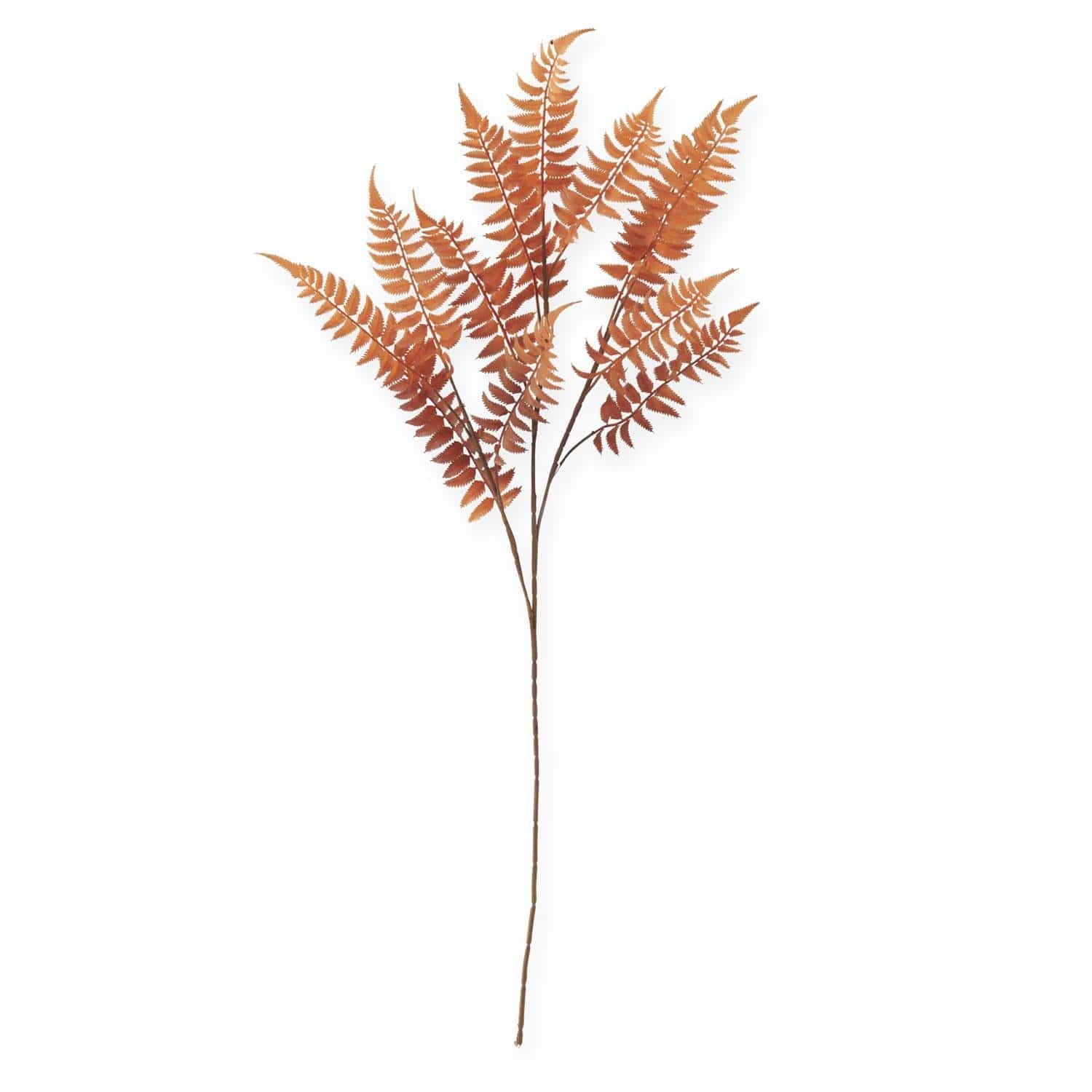 Artificial orange fern spray with brown speckles, 39-inch tall single stem branch