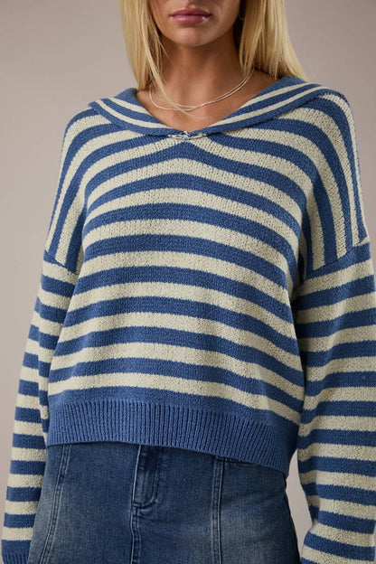 SAILOR COLLAR STRIPE SWEATER TOP