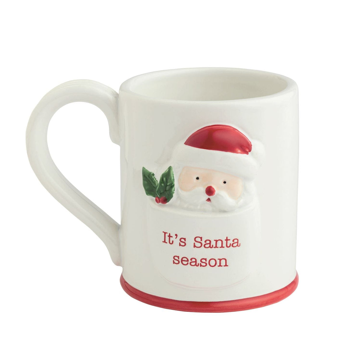 Mud Pie white ceramic Santa mug with 3D face and It's Santa Season text