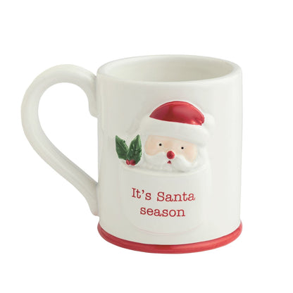 Mud Pie white ceramic Santa mug with 3D face and It's Santa Season text