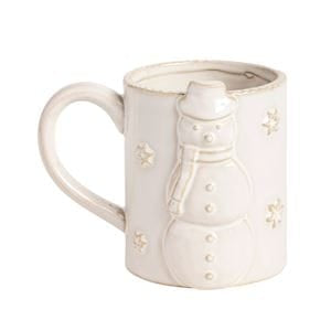 Mudpie white ceramic Christmas mug with embossed snowman and star details