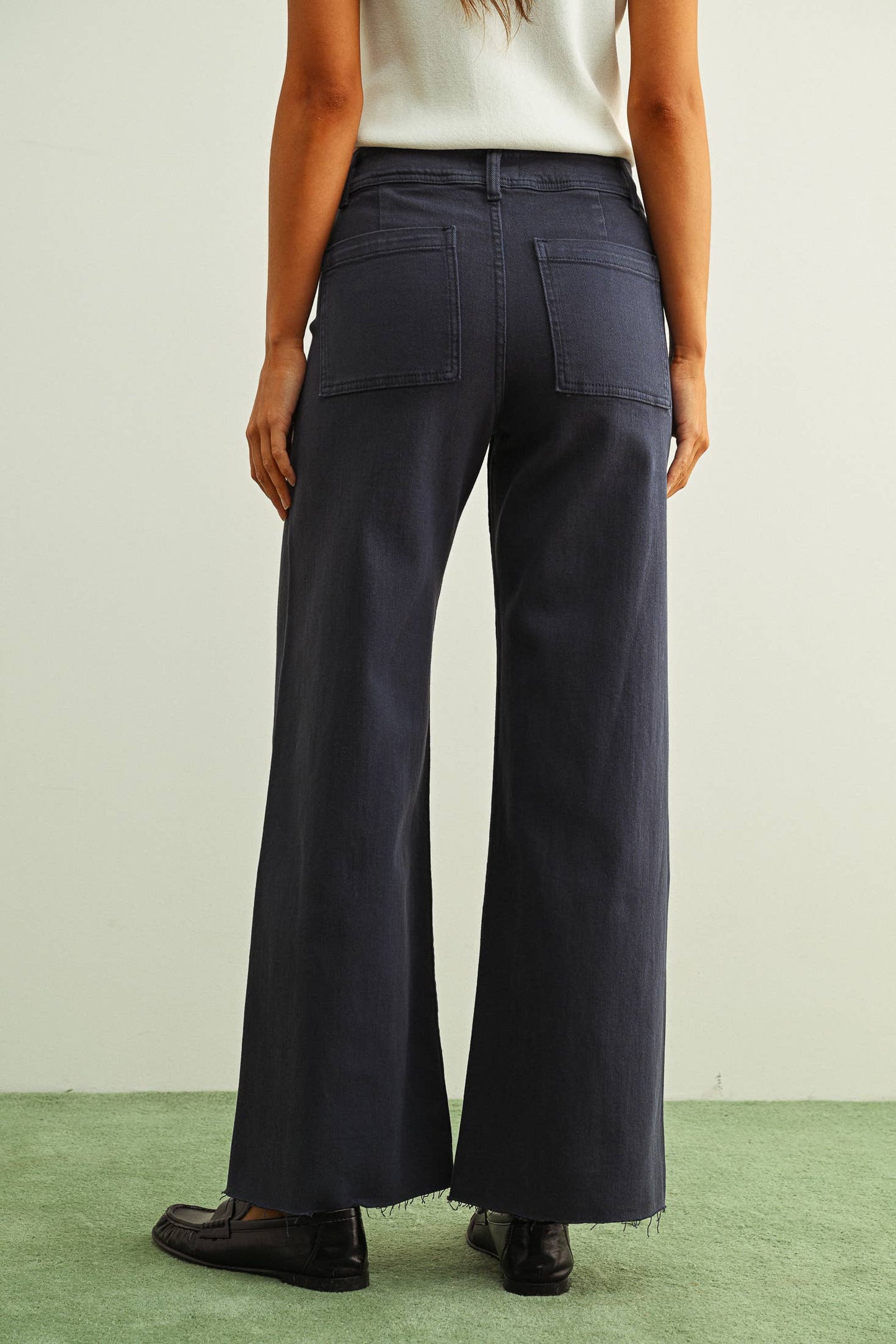 Straight Wide Leg Denim Pants - Black