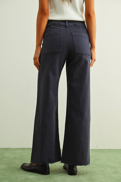 Straight Wide Leg Denim Pants - Black