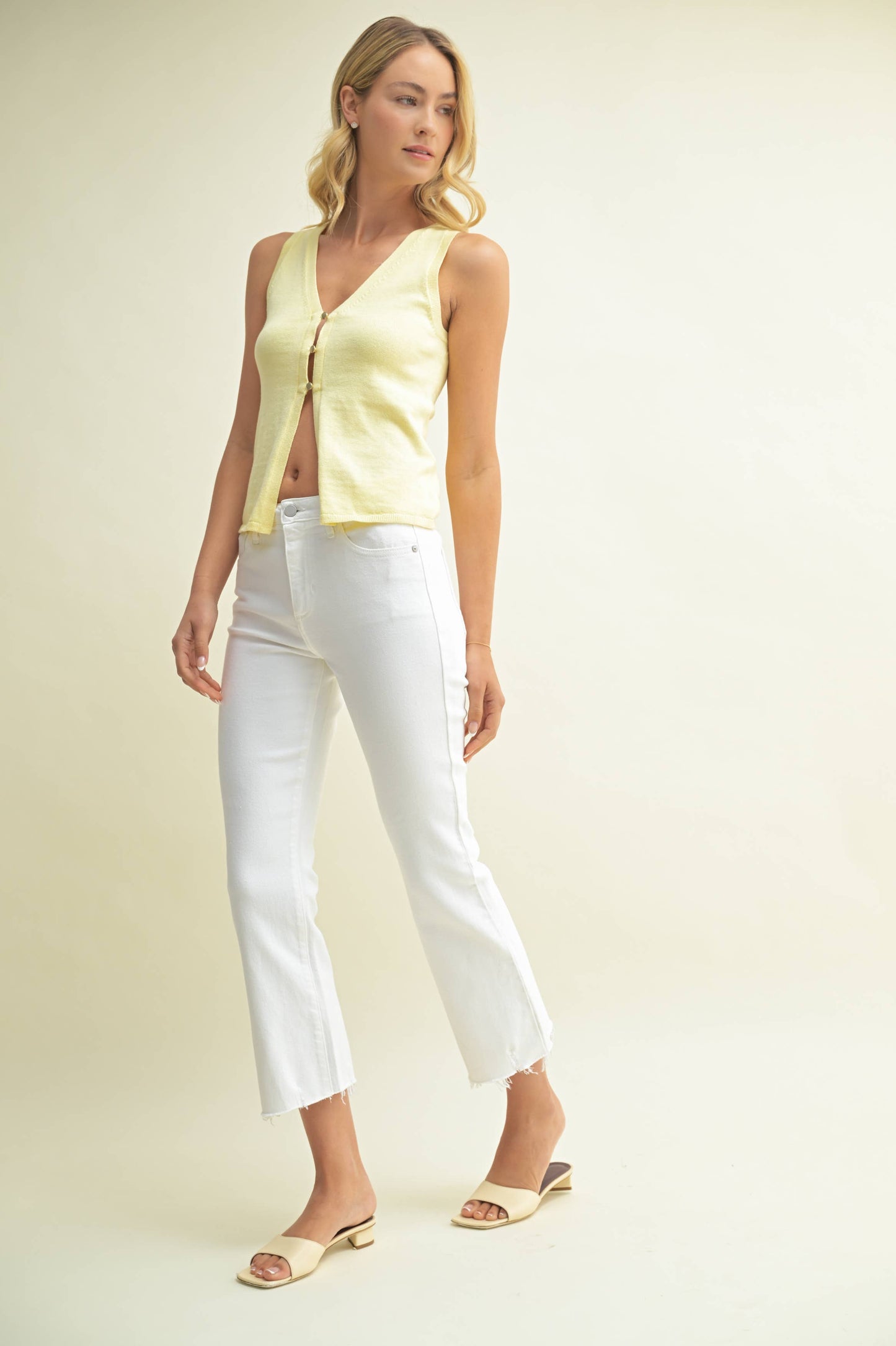 High Rise Crop Flare Distressed Hem