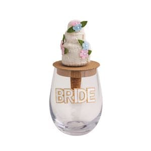 Bride Beaded Wine Glass & Bottle Topper Set