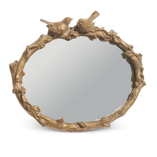 9" Bird on Branch Oval Mirror