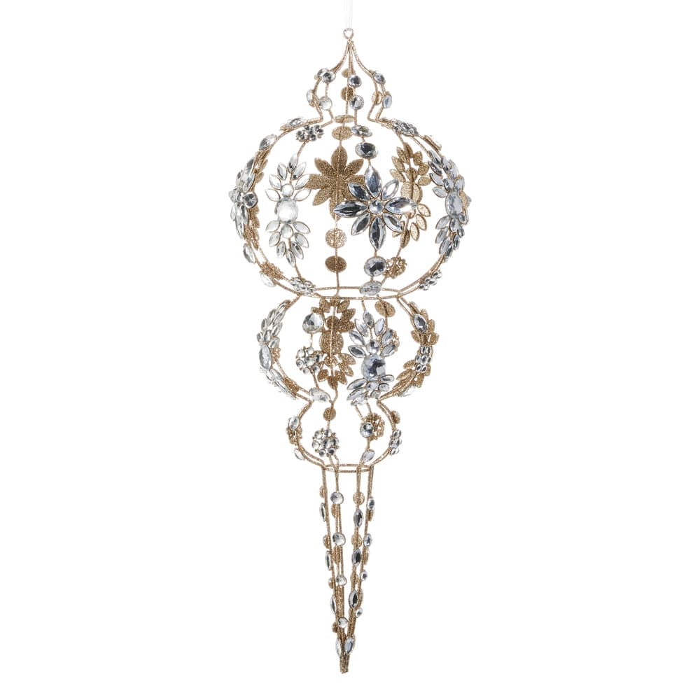19" Champagne and Clear Jeweled Finial Ornament