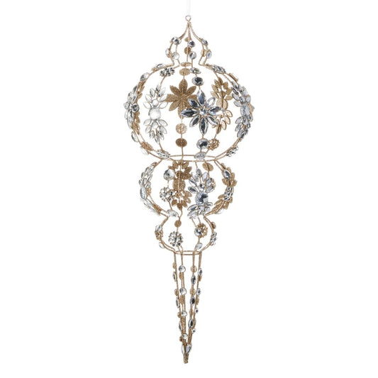 19" Champagne and Clear Jeweled Finial Ornament