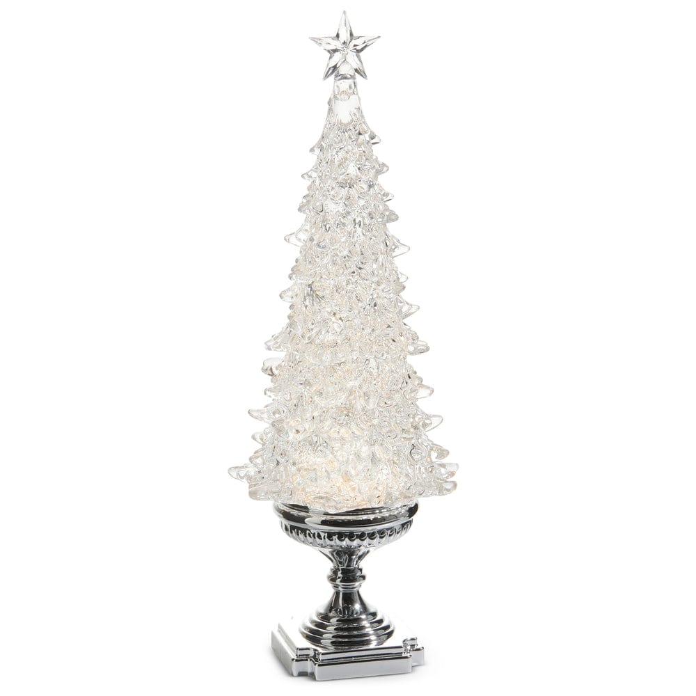 20" Lighted Tree with Swirling Silver Glitter
