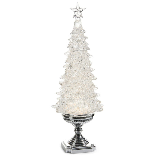 20" Lighted Tree with Swirling Silver Glitter