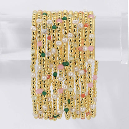 3mm Beaded Stretch Bracelet with Pearls and Crystals