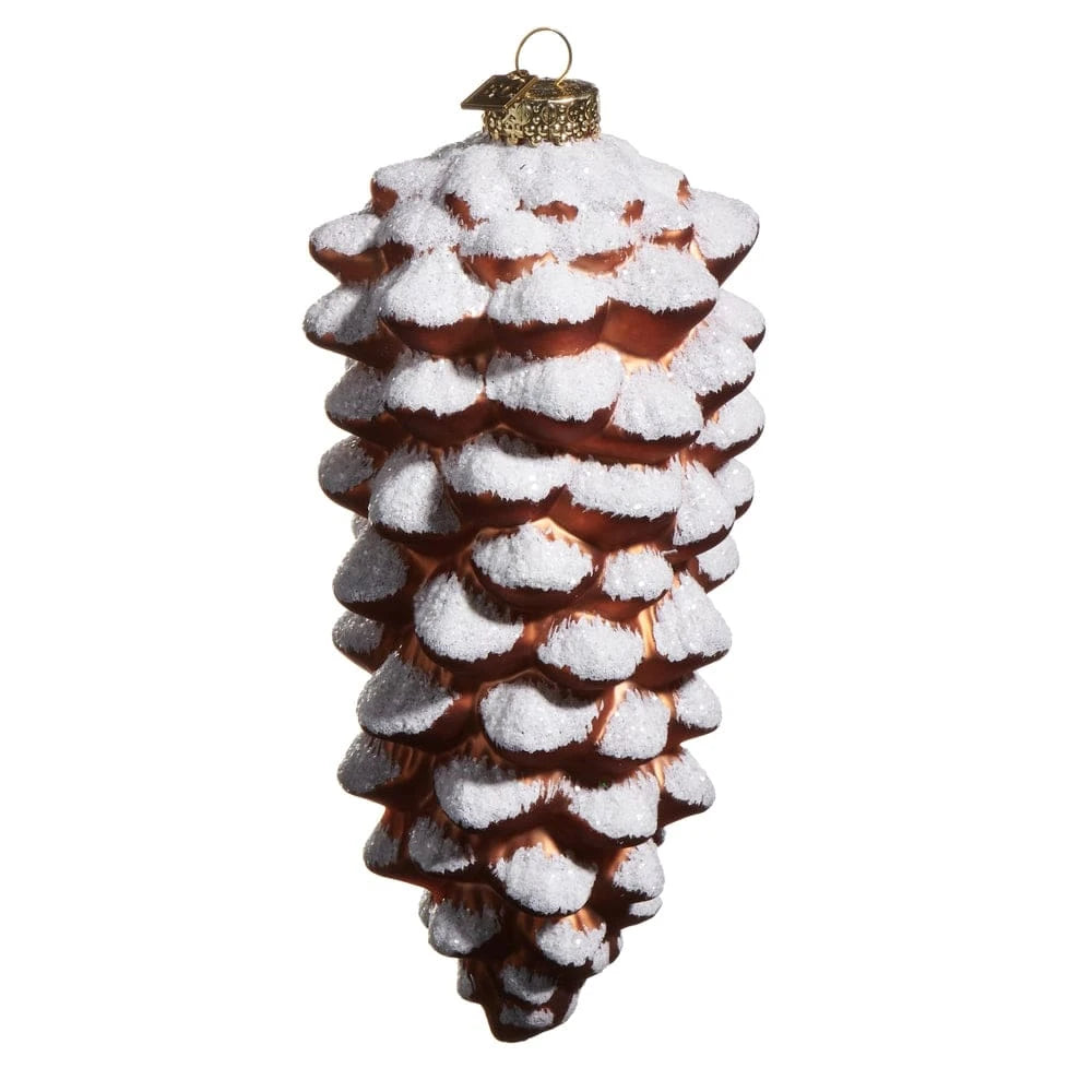 8" Snowy Brown Pinecone Ornament