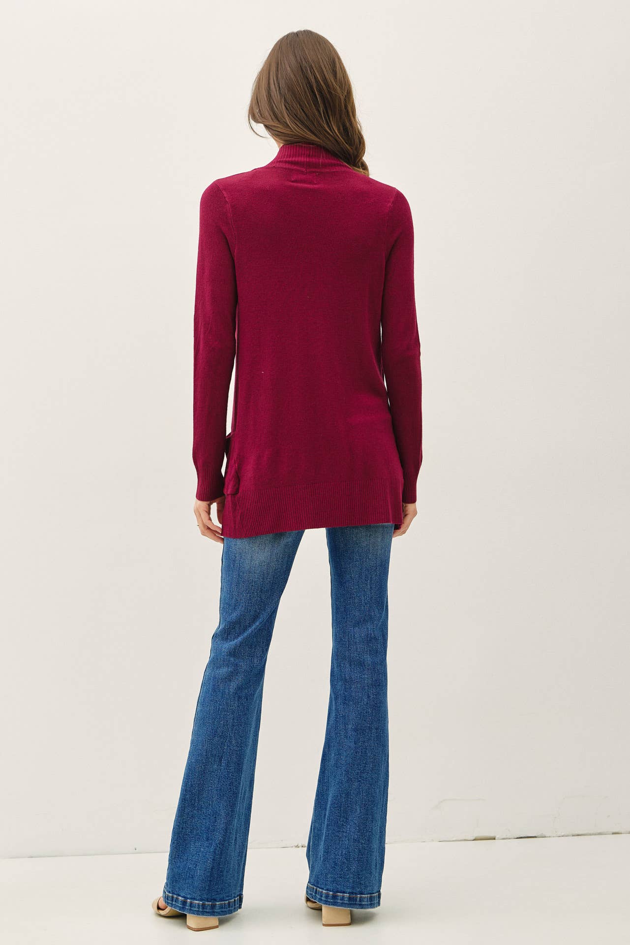 Cotton Blend Knit Open Front Cardigan