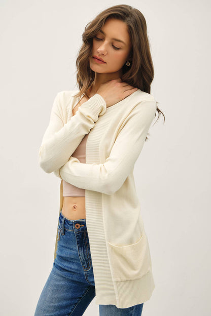 Cotton Blend Knit Open Front Cardigan