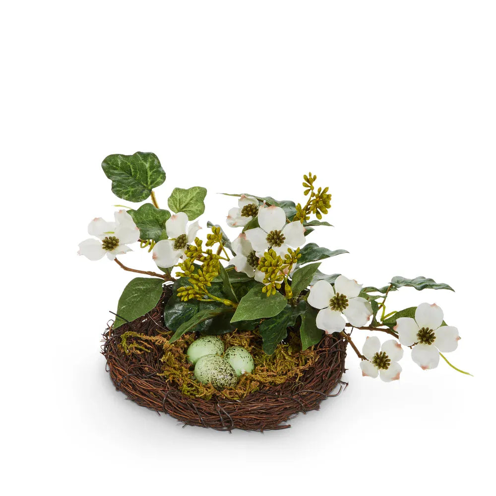 11" Bird Nest with Dogwood Flowers
