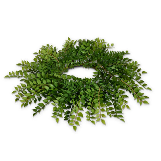 18" Green Ruscus Mini Wreath-Candle Ring