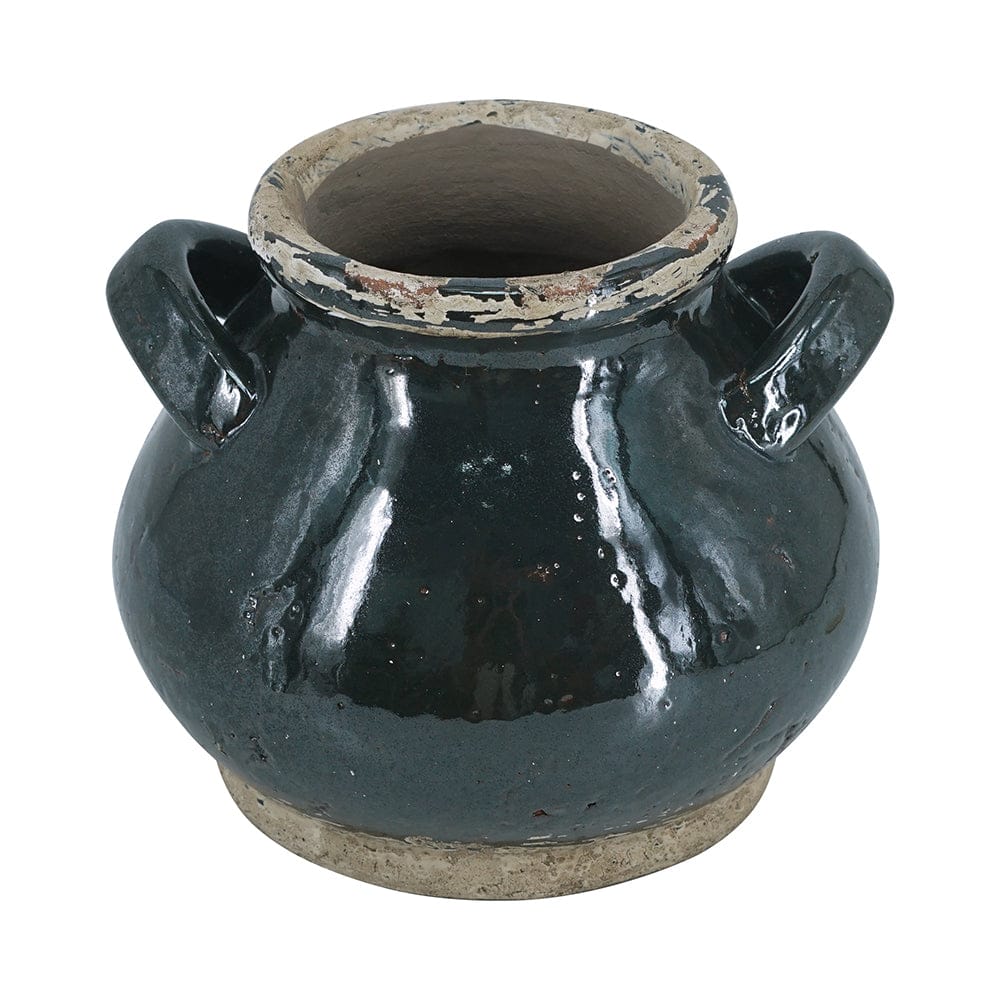 Green Terracotta Accent Vase with Small Handles
