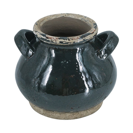Green Terracotta Accent Vase with Small Handles