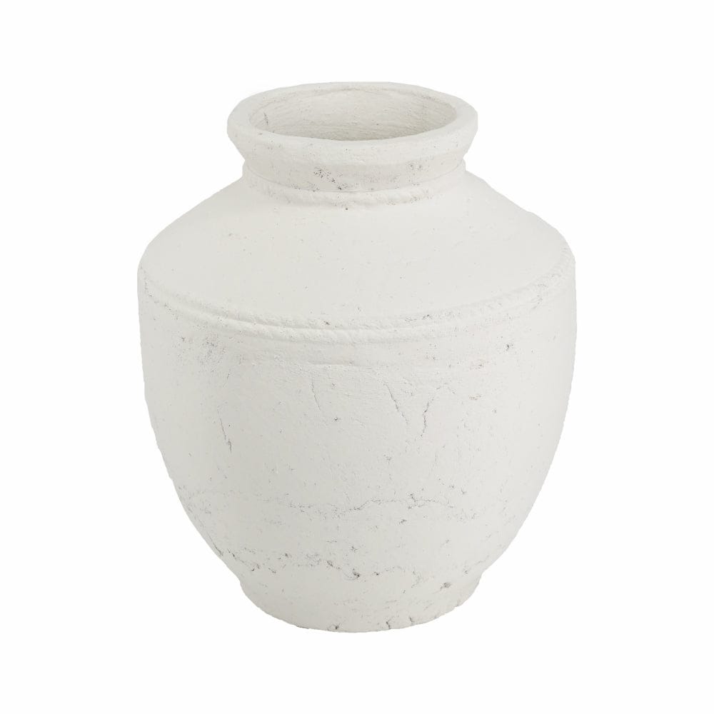 Round Terracotta Vase with Natural White Finish