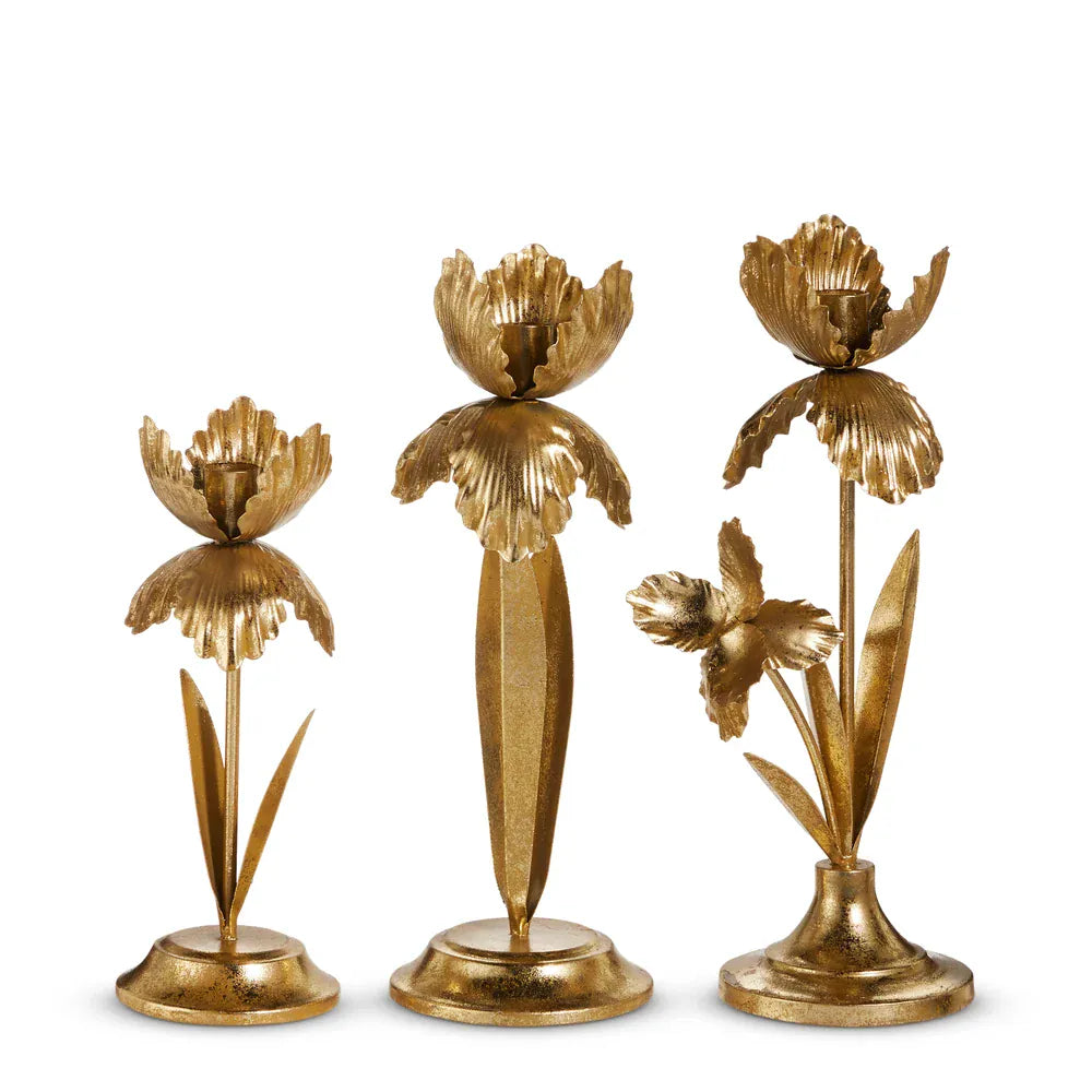 Gold Flowers On Candle Holder - 3 Sizes