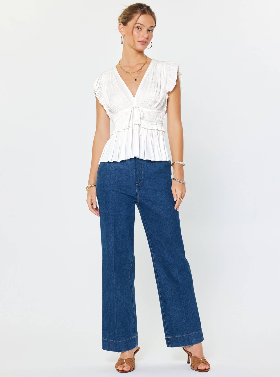 V-Neck Pleated Peplum Blouse