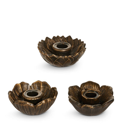 4" Antique Gold Floral Candle Holder (3 styles)