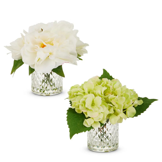 7" Hydrangea and White Peony Arrangement