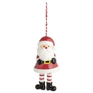 Mudpie red and white ceramic Santa Claus ornament with striped dangle legs