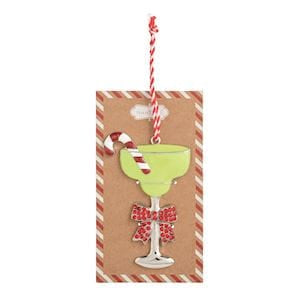 Mud Pie green margarita glass enamel Christmas ornament on kraft gift tag