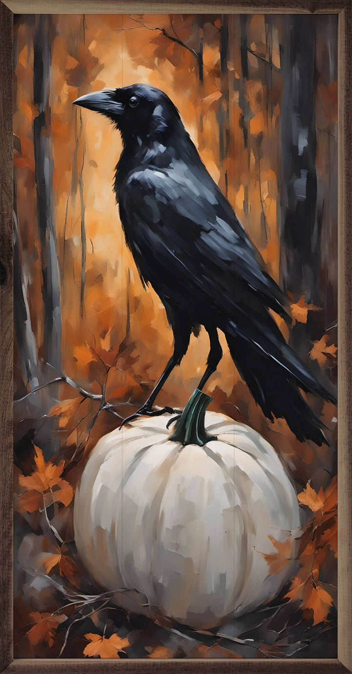 Crow On White Pumpkin Wall Decor Print