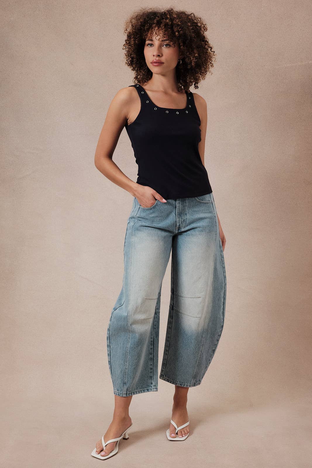 U- Neck Eyelet Ribbed Tank Top
