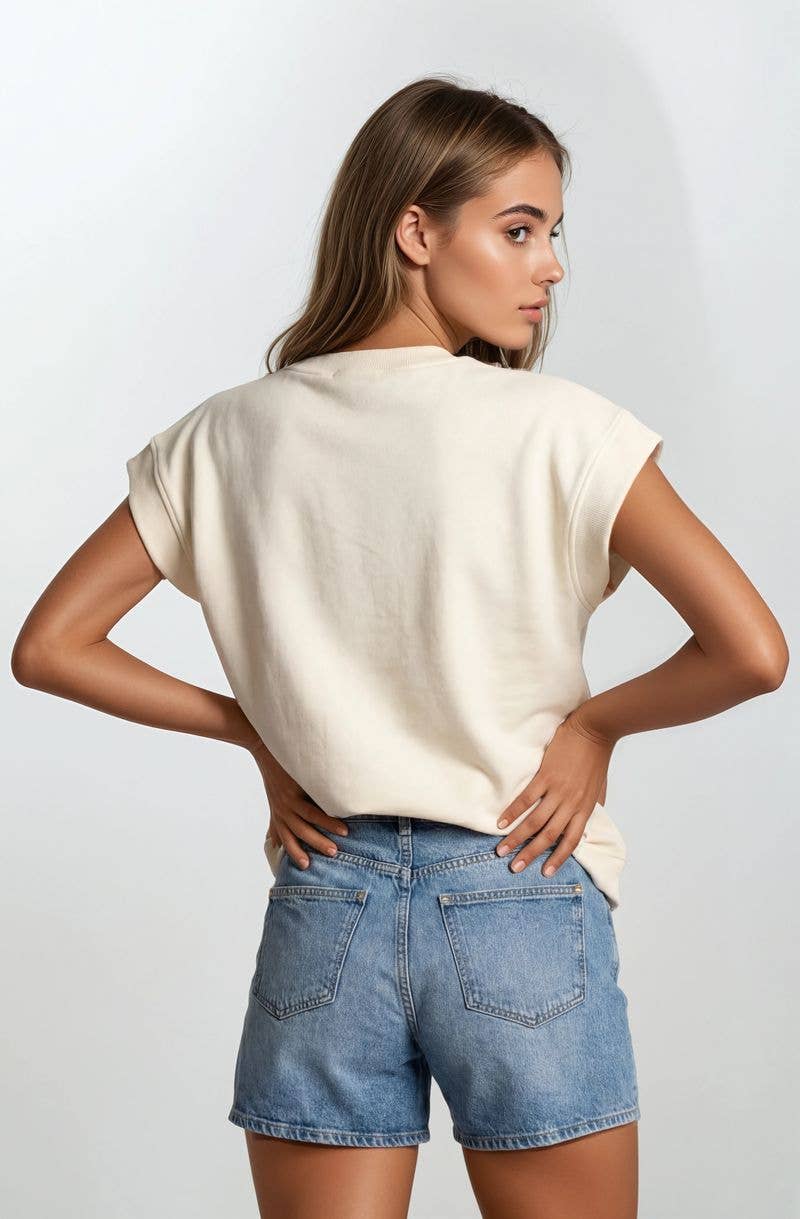 FLORAL EMBROIDERY PRINT & TERRY MIX MUSCLE TOP