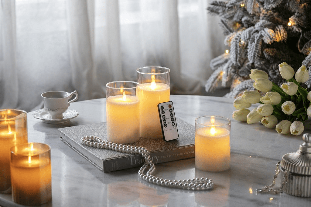 White LED Wax Candle Set of 3